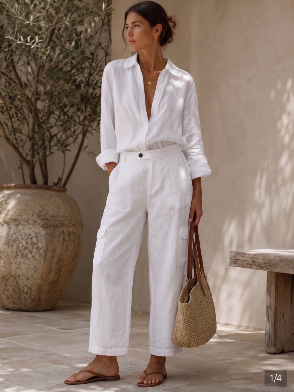 RACHEL ROY White 100% Linen Cargo Pants